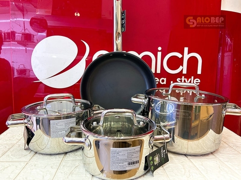 Bộ Nồi Inox Liền Khối Elmich Trimax Eco El-8003 Size 16, 18, 22, Chảo 26Cm