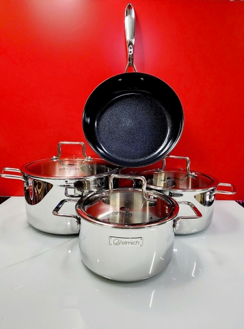 Bộ nồi Inox liền khối Elmich Trimax Classic EL2110OL size 18,20,24, chảo 26cm