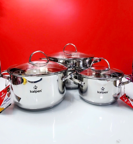 Bộ 3 nồi Inox 5 lớp đáy Kalpen Lermat L1Pro 16-20-24cm