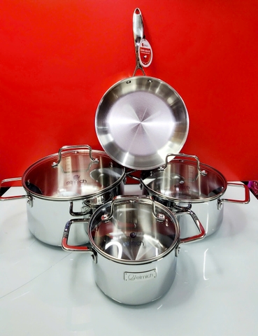 Bộ nồi inox liền khối Elmich EL2476 size 16,20,24, chảo 24cm