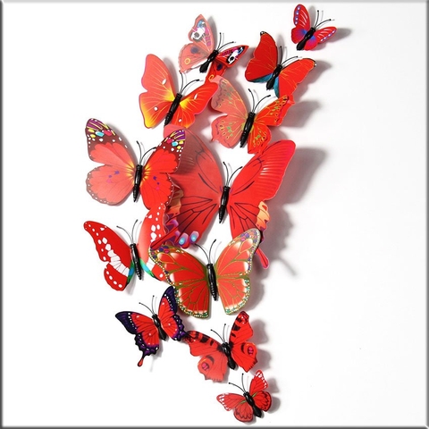 Bướm nhựa đỏ 12 con ( Mix size )