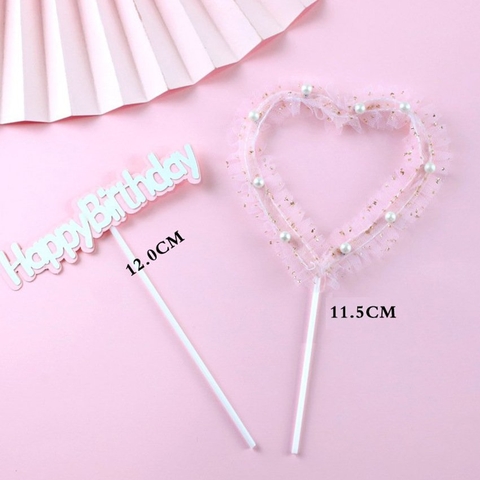 Trái tim ngọc trai HPBD - Hồng