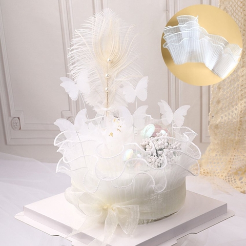 Cuộn nơ voan thành bánh 3 tầng (13.5cm*70cm) - TRẮNG