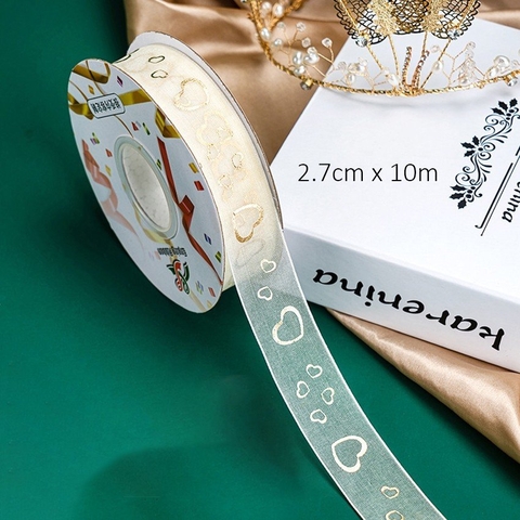 Ruybang lụa tuyết cát màu kem - Trái tim vàng ( 2.7cm*10m )