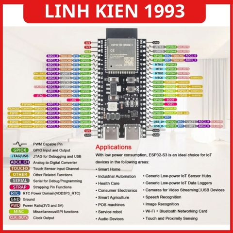 Bo Mạch Mở Rộng Chân ESP32-S3-N16R8 I/O Analog Digital UART I2C Relay 12V