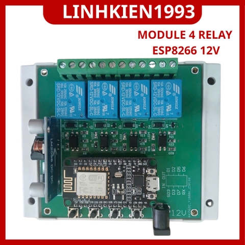 Module Relay 4 Kênh ESP8266 NodeMCU 12V WiFi | Mạch Điều Khiển 4 Relay 10A Tích Hợp Nguồn LM2596 DC-DC