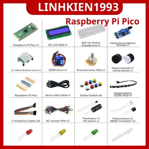 Bộ Kit Học Tập Raspberry Pi Pico Starter Kit Chính Hãng RP2040 – Đầy Đủ Linh Kiện Thực Hành IoT, Cảm Biến, LCD, Servo Cho Người Mới Bắt Đầu