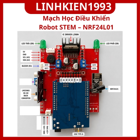 Mạch Học Điều Khiển Robot STEM NRF24L01 Arduino Nano L298N - Board Thực Hành Robot Điều Khiển Từ Xa DIY
