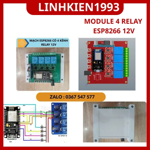 Module Relay 4 Kênh ESP8266 NodeMCU 12V WiFi | Mạch Điều Khiển 4 Relay 10A Tích Hợp Nguồn LM2596 DC-DC