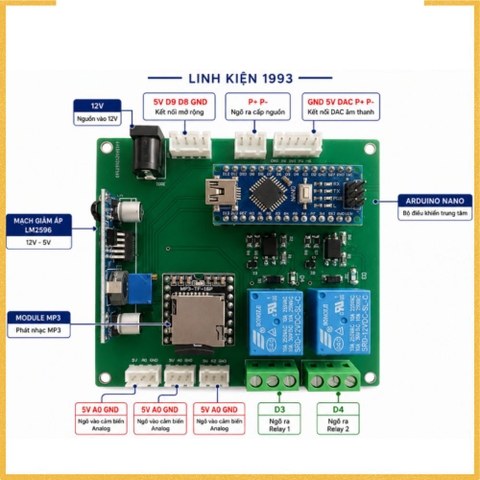 Bộ Điều Khiển Arduino Nano Tích Hợp MP3 2 Relay LM2596 12V-5V
