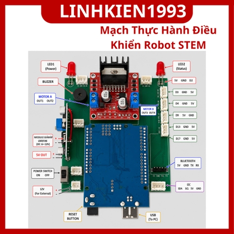 Mạch Thực Hành Điều Khiển Robot STEM Arduino Nano L298N Bluetooth I2C - Board Học Lập Trình Robot Đa Năng