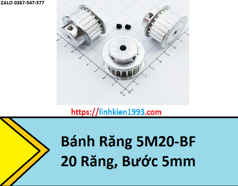Bánh Răng 5M20-BF 20 Răng, Rãnh Dây Đai 16mm, Lỗ 5mm , Bước 5mm,