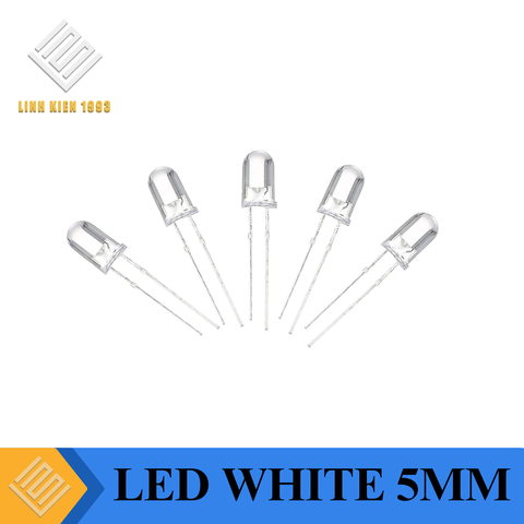 Led trong suốt màu trắng 5mm (white Transparent loại tốt) - Gói 10 con