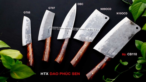 Bộ dao nhà hàng lộc phát CB110 - Thép nhíp xe ô tô - Cán gỗ cẩm - CB110 / HTX DAO PHÚC SEN