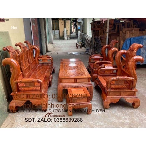 bộ bàn ghế tần thủy hoàng tay 12 gỗ xà cừ đỏ bàn đục