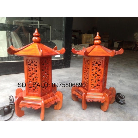 ĐÈN LỤC GIÁC GỖ HƯƠNG CAO 40CM