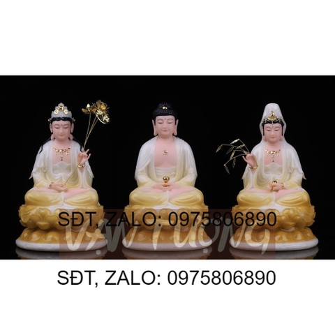[HCM]Bộ 3 Tượng Phật Tây Phương Tam Thánh Ngồi Đá Cao Cấp Vàng