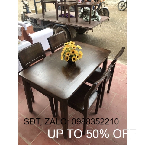 Bàn ăn bốn ghế gỗ sồi đen