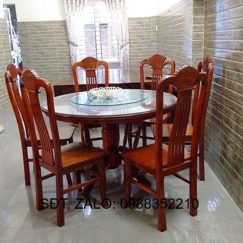 Bộ Bàn Ghế Ăn ( Gỗ xoan đào bắc ) Loại bàn xoay – kính
