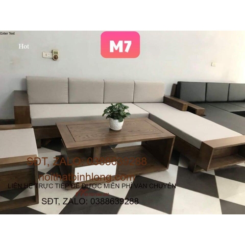 Bàn ghế sofa phòng khách gỗ sồi Nga mã M7, sofa góc