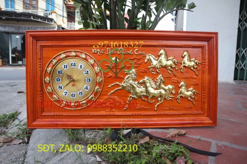 Tranh đồng hồ mã đáo thành công,gỗ hương đỏ nhập dài 81 rộng 41