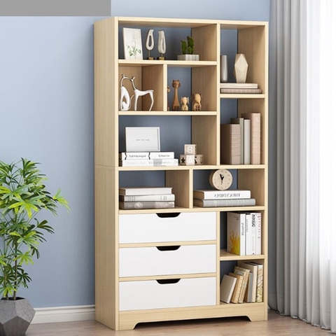 Kệ Sách Bằng Gỗ Nhiều Ngăn, Giá Sách Có Ngăn Kéo Tiện Dụng Để Hô Sơ Văn Phong, Vách Ngăn Trưng Bày DH-BGK2018