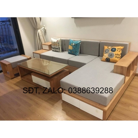 Bàn ghế phòng khách Sofa góc L 3 ngăn kéo gỗ sồi Nga cho chung cư giá thật