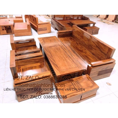 Bàn ghế sofa phòng khách gỗ hương xám 7 món