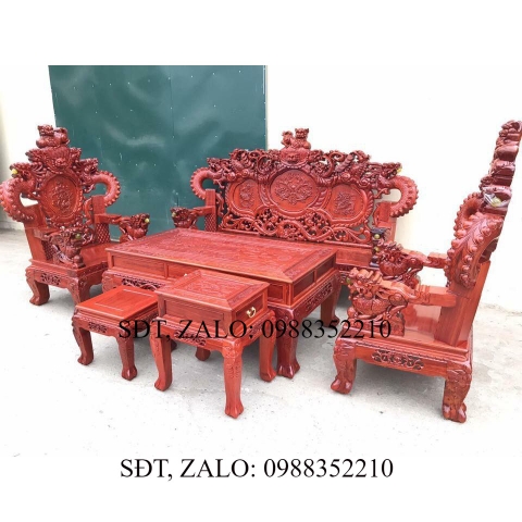Bộ bàn ghế trạm nghê đỉnh tay khuỳnh gỗ hương đỏ nam phi