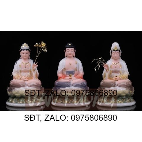 [HCM]Bộ 3 Tượng Tây Phương Tam Thánh Ngồi Phối Đá Cao Cấp Tím