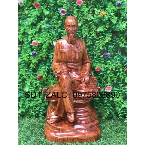 Tượng bác hồ phong thủy gỗ hương đá kt 30/14/14
