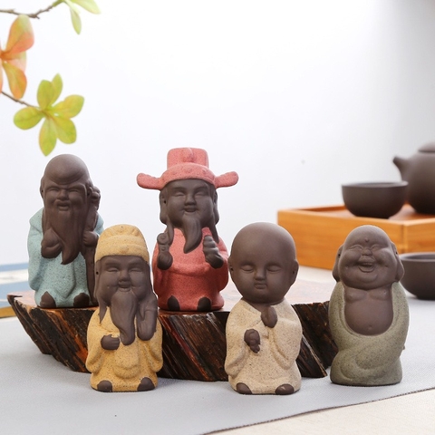 Tượng tam đa phúc lộc thọ gốm tử sa phong thủy tượng phật mini trang trí nhà cửa