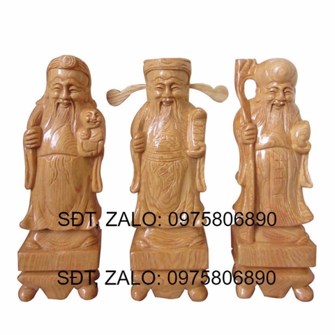 Bộ Tượng gỗ Tam Đa Phúc Lộc Thọ Gỗ Pơmu cao 26cm