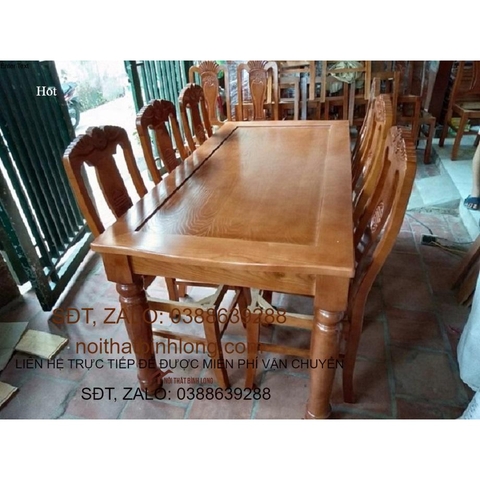 bộ bàn ghế ăn 6 ghế bàn 80 x 160 ghế đục tựa gỗ sồi nga