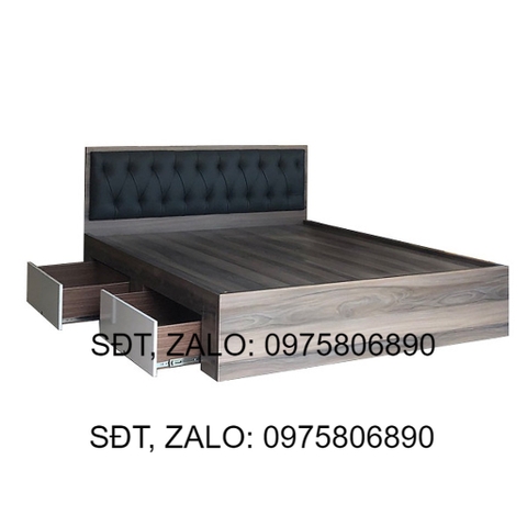 Giường Ngủ Gỗ MDF Phủ Melamine Bọc Nệm Xanh Đậm Có Ngăn Kéo Màu Nết