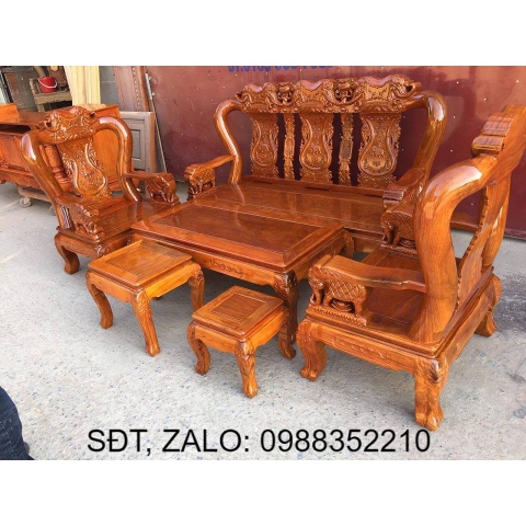 Bộ bàn ghế gỗ phòng khách trạm voi gỗ lim