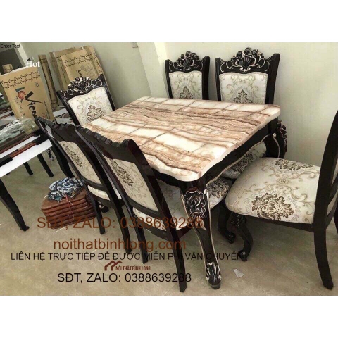 bộ bàn ghế ăn tân cổ điển bàn đá nhập khẩu