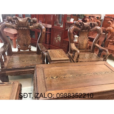 Bộ Bàn Ghế Gỗ Mun Đuôi Công Quốc Đào Tay 12