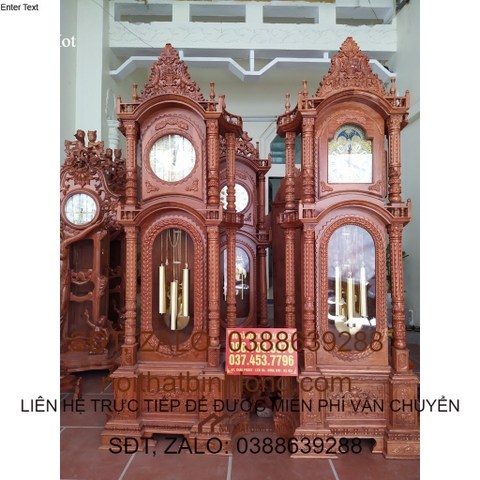 Đồng hồ tứ trụ vát cột hạt gỗ hương đá 2m30 -hàng loại 1 tuyển vân chọn gỗ kỹ càng. Miễn phí vận chuyển 30km