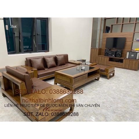 Bộ bàn ghế sofa gỗ sồi Nga lau màu óc chó