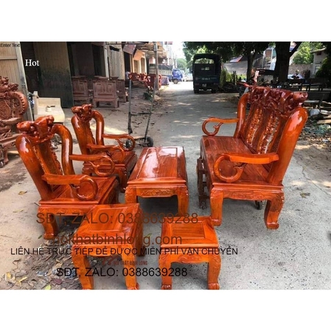 bộ bàn ghế minh quốc đào gỗ xà cừ tay 10