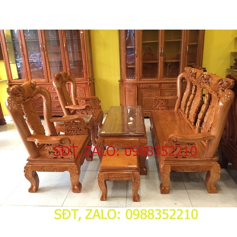 [Trả góp 0%] Bộ bàn ghế chạm đào tay rồng gỗ gõ đỏ tay 10, bộ bàn ghế phòng khách