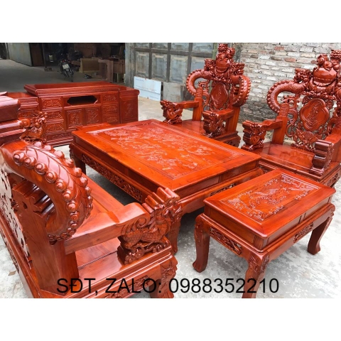 Bộ bàn ghế gỗ phòng khách giả cổ nghê khuỳnh gỗ hương đá
