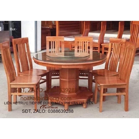 bộ bàn ghế ăn gỗ sồi nga bàn tròn 6 ghế đẹp