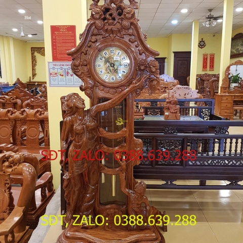 [Trả góp 0%] Đồng hồ đứng gỗ hương thiên thần nhỏ nguyên khối cao cấp