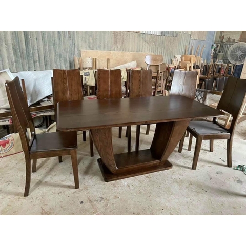 Bàn ăn 6 ghế gỗ sồi nga kiểu chân thuyền