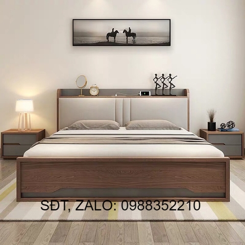 Giường Ngủ Màu Vân Óc Chó Có Bọc Nệm Đầu Giường Đẹp Trang Nhã GN-519