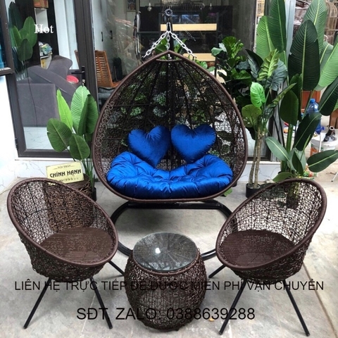 Xích đu  nhựa hoạ tiết rối đôi tặng kèm 2 gối trái tim