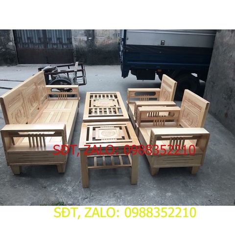 [Trả góp 0%] Bàn ghế phòng khách gỗ sồi tay 3 lớp màu tự nhiên, bộ bàn ghế gỗ giá rẻ