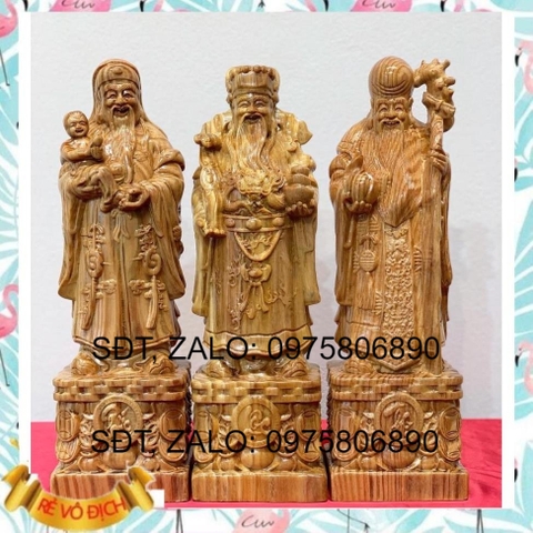 Sang trọng ưu đãi khủng Tượng tam đa gỗ huyết long (máu rồng),phúc lộc thọ tượng phong thủy cao 30cm - 40cm